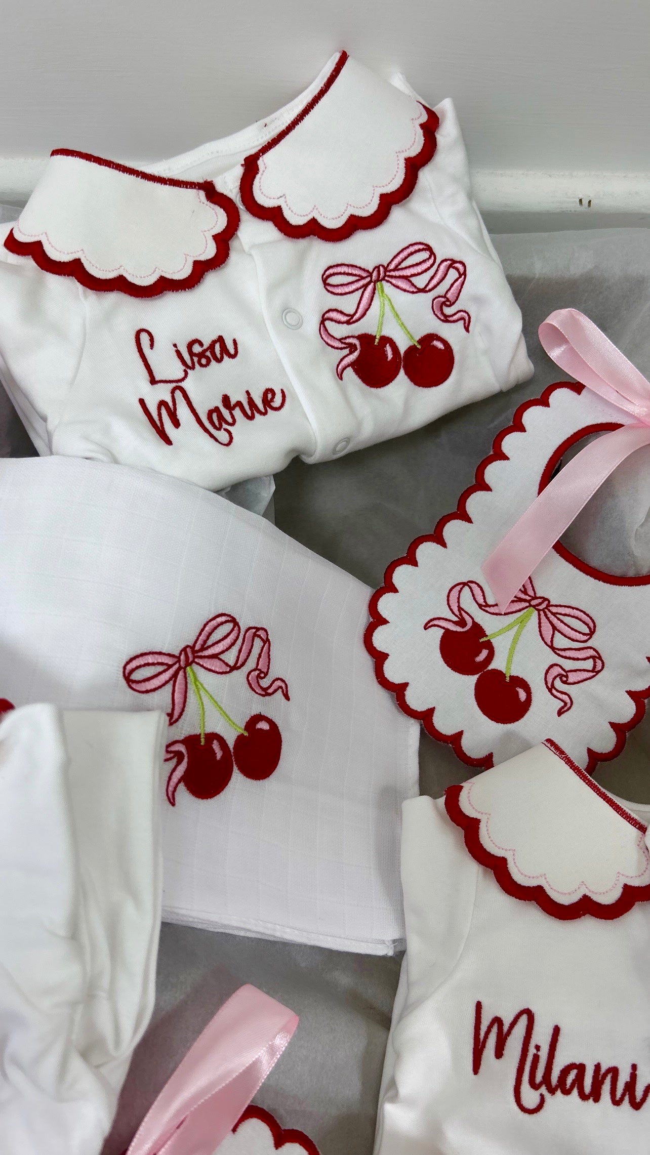 Cherry Bow Baby Grow