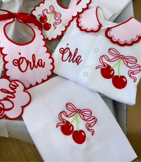 Pink Cherry Bow Baby Grow